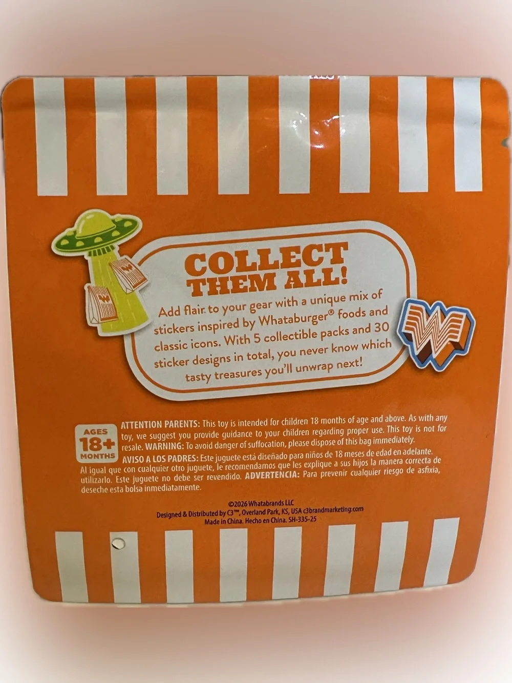 2026 WHATABURGER STICKER PACK 2 ORANGE WHITE KIDS WHATAMEAL COLLECTIBLE AGE 1.5+